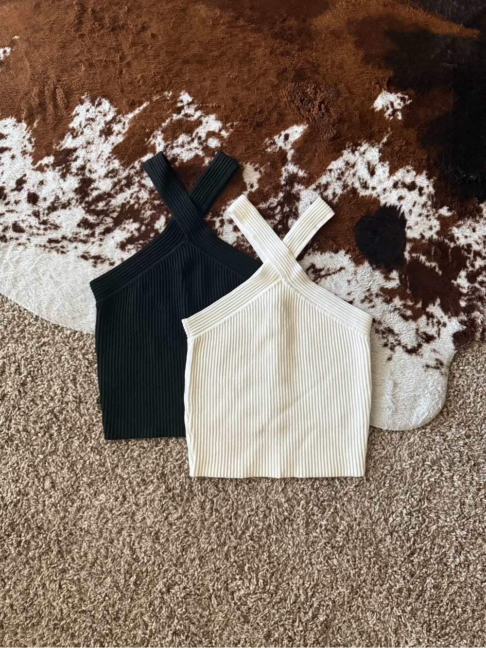 Ribbed Sweater Knit Criss Cross Halter Tops (2)